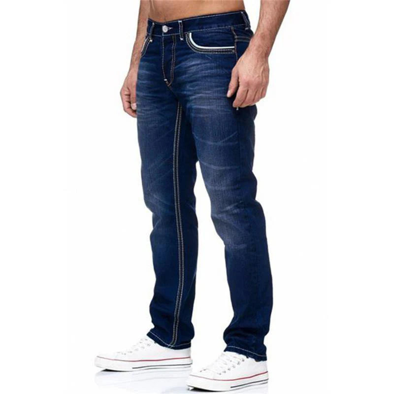 Men’s Stretch Contrast-Stitch Straight-Leg Jeans