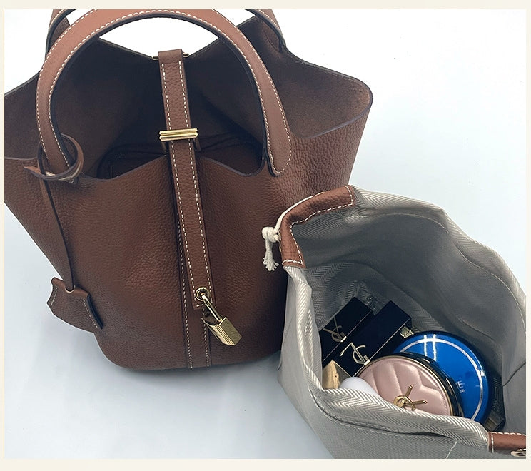 Women’s Padlock Strap Bucket Tote Bag