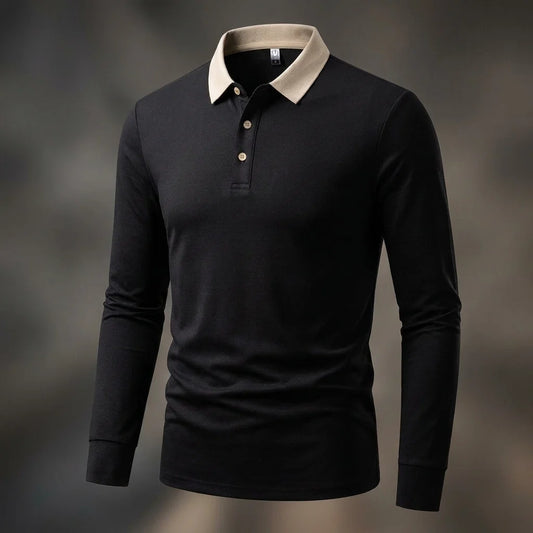 Men's Textured Long Sleeve Polo Shirt