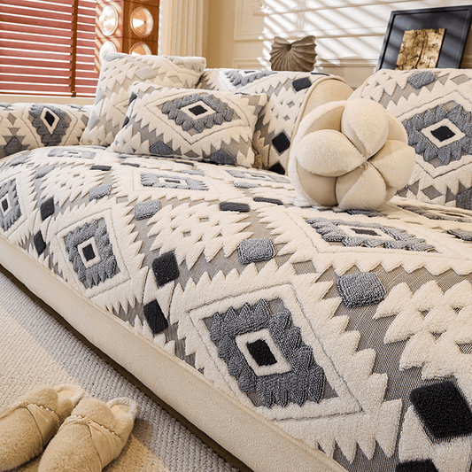Geometric Plush Jacquard Sofa Cover Protector