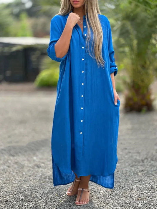 Women's Button-Front Maxi Shirt Dress