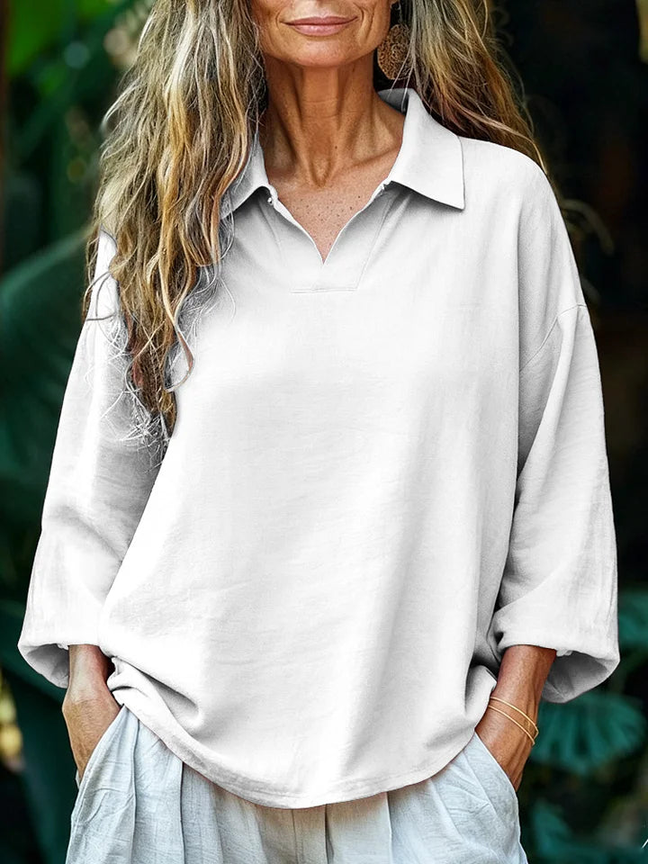 Women’s Loose Polo-Collar Straight Blouse