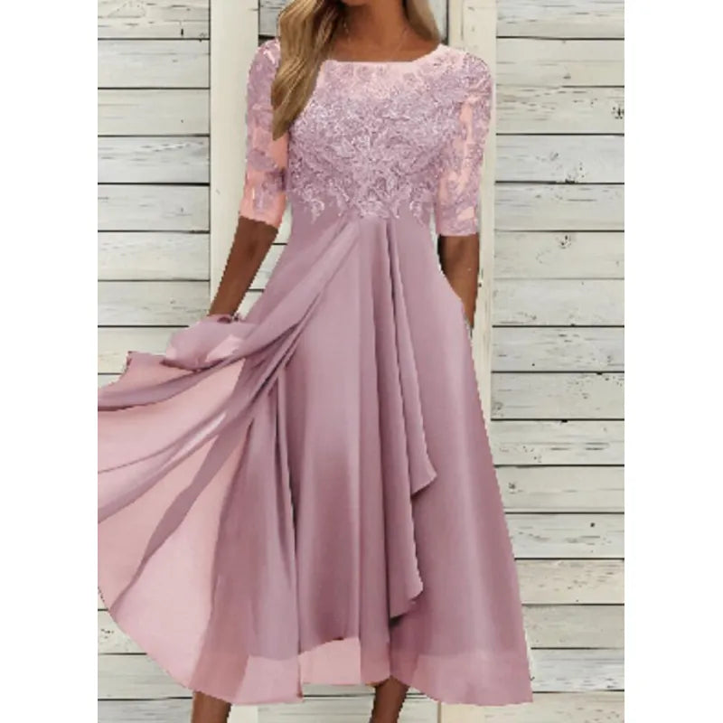 Women’s Lace-Bodice Draped Midi Dress