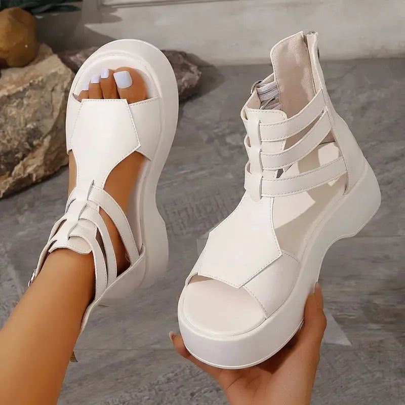 Women's Leather-Look Platform Wedge Sandals