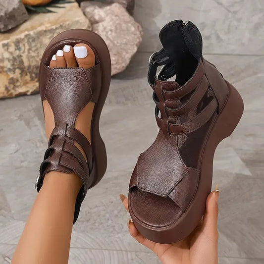 Women's Leather-Look Platform Wedge Sandals