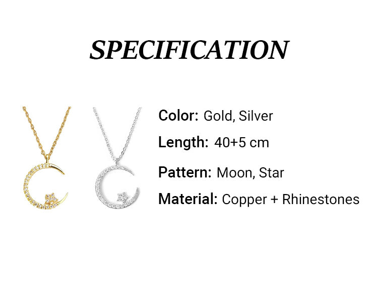 Women’s Moon & Star Cubic Zirconia Pendant Necklace