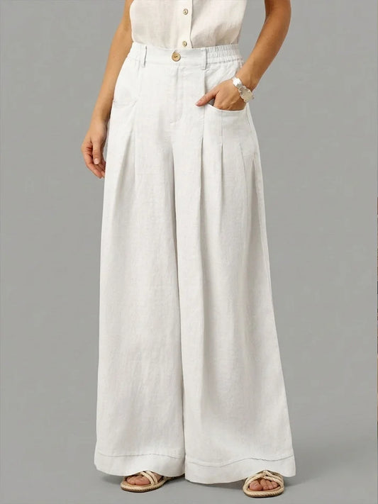 Women’s Casual Cotton Linen Wide Leg Trousers