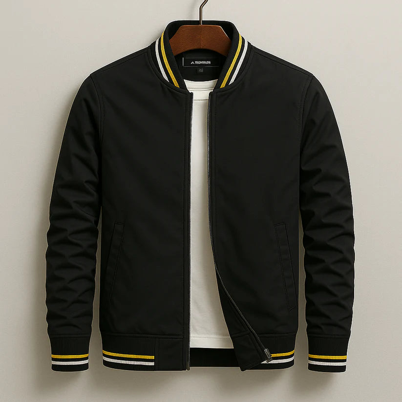 Men’s Striped Rib Trim Zip-Up Jacket