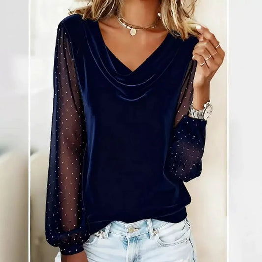 Womenâs Velvet Turtleneck Sequin Long Sleeve Top