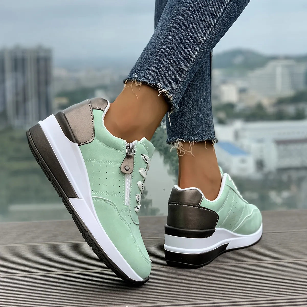 Women’s Comfortable Side-Zip Thick-Sole Trainers