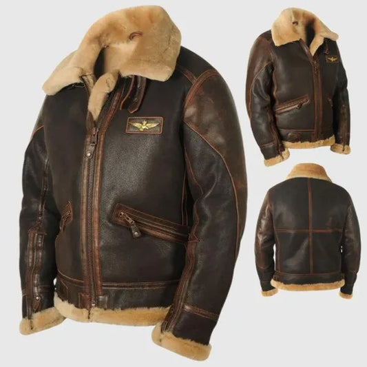 Men's Autumn & Winter Brown Lapel Zipper Pocket Leather-Look Jacket