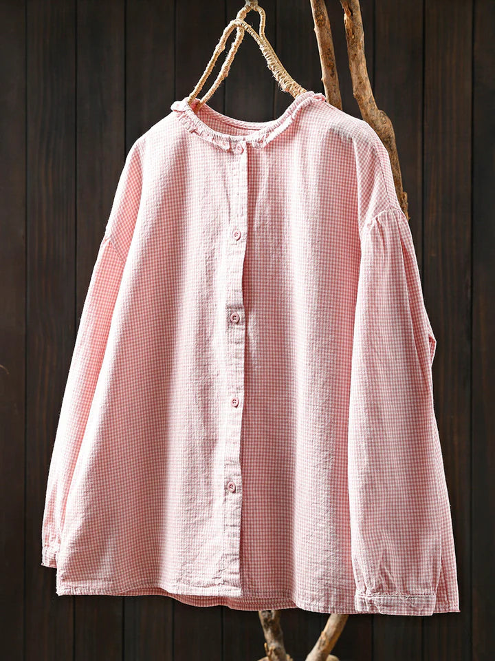 Women's Summer Check Shirt with Lace Collar