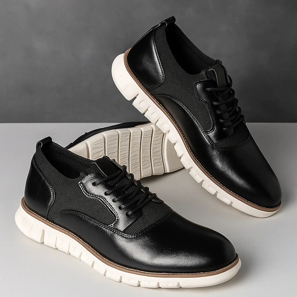 Men’s Leather-Look and Knit Lightweight Cushioned Lace-Up Shoes