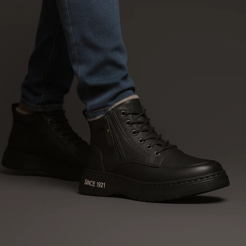Men’s Fleece-Lined Leather-Look High-Top Trainers