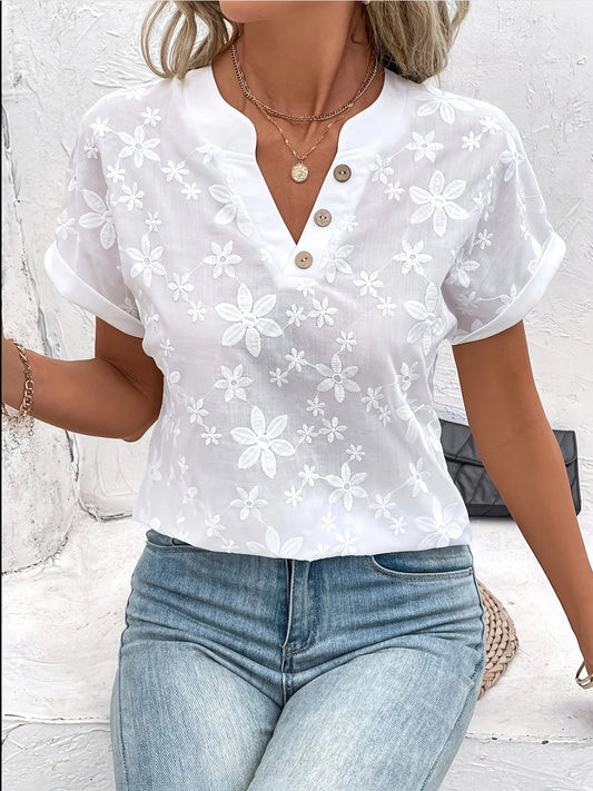 V-neck button-down blouse
