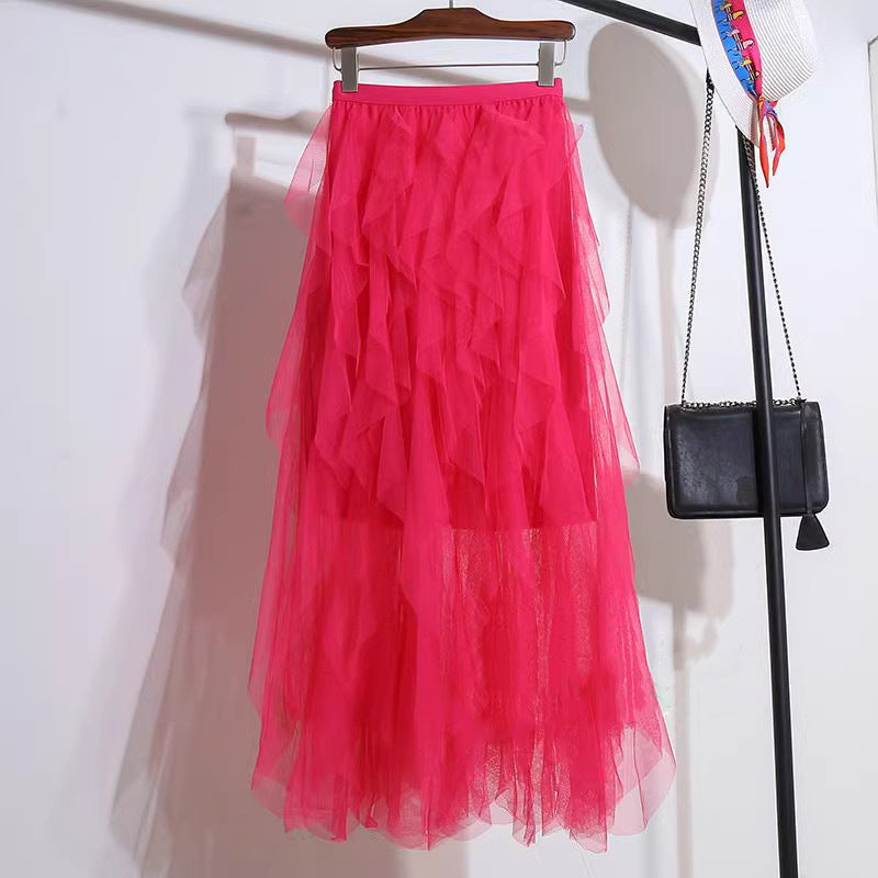 Women’s Asymmetrical Layered Ruffle Maxi Skirt