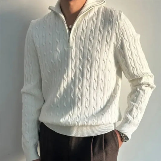 Men’s Heavyweight Cable Knit Half-Zip Mock Neck Jumper