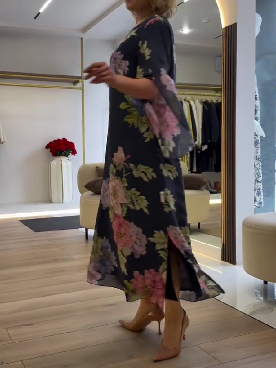 Women’s Floral Print A Line Chiffon Maxi Dress
