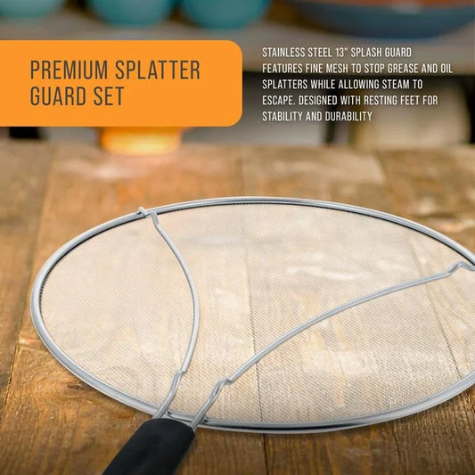 13 Inch Stainless Steel Fine Mesh Splatter Screen with Resting Feet