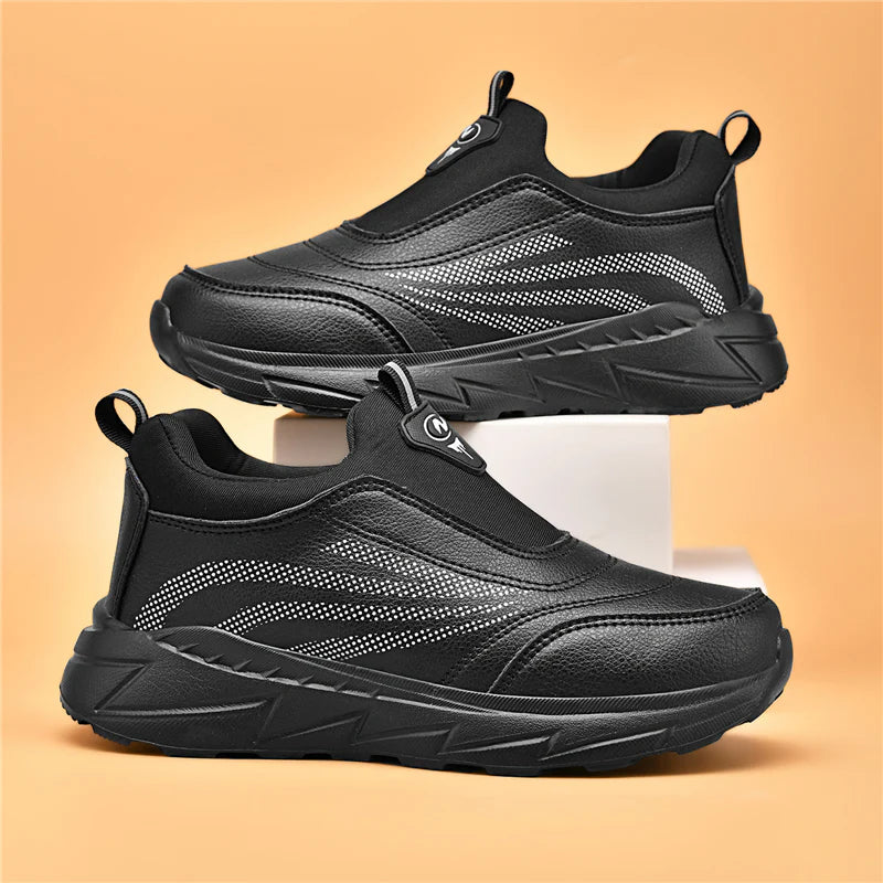 Men’s Waterproof Leather-Look Wide Fit Walking Trainers