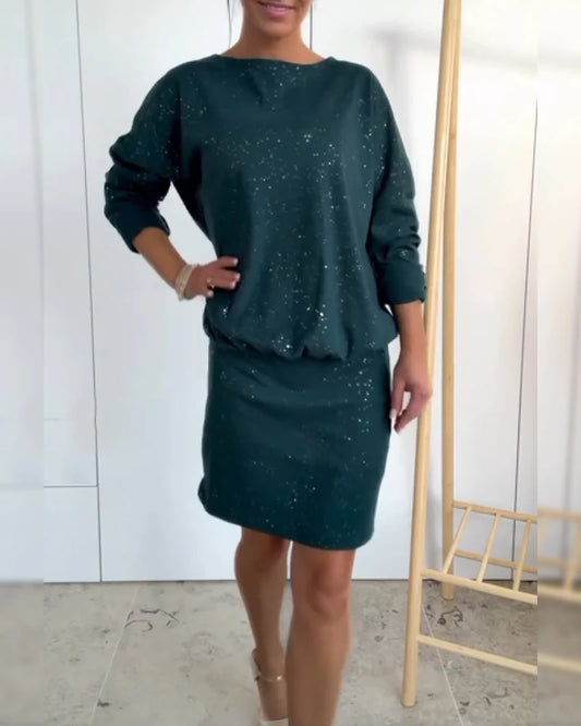 Women’s Round-Neck Fine-Sequin Mini Dress
