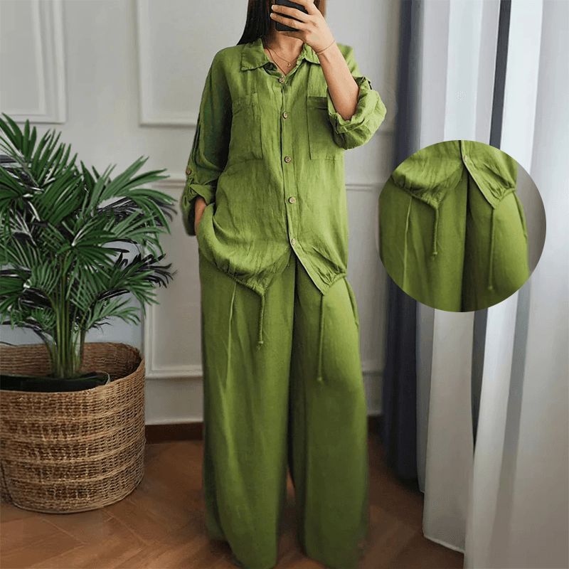 🧥&👖2-piece set with drawstring hem top and wide-leg pants