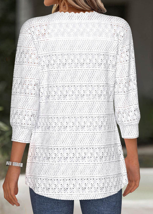 Women’s Open-Front Crochet Lace 3/4 Sleeve Cardigan