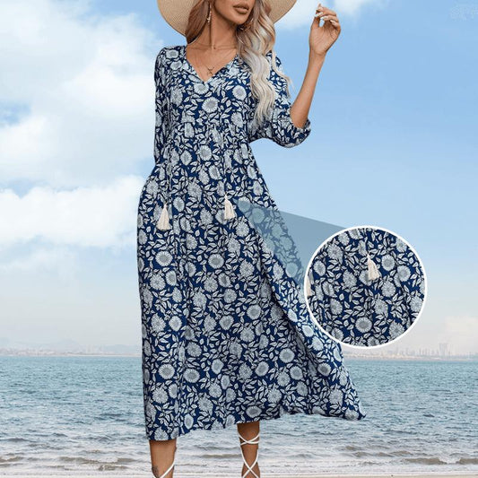 Elegant V-Neck Floral Maxi Dress for Women
