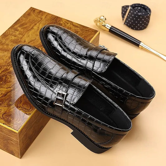 Men’s Textured Croc Effect Slip On Dress Loafers