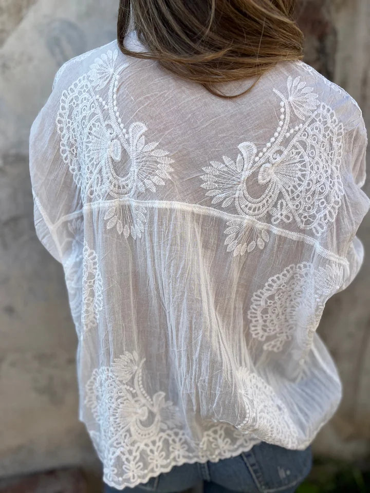 Women’s Lace Embroidered Button-Up Long Sleeve Blouse