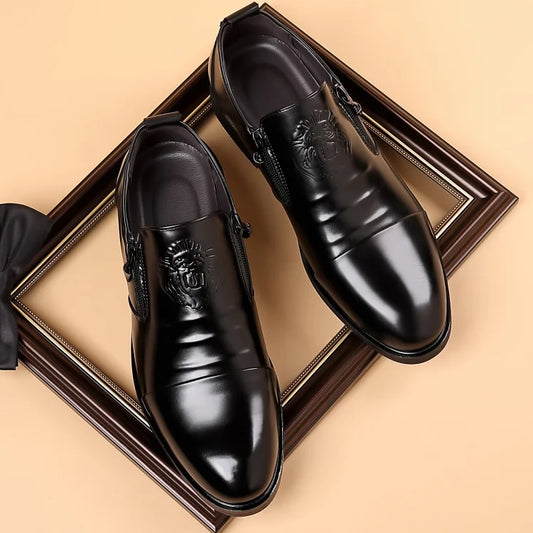 Italian Hand-Embossed Zipper Leather-Look Shoes