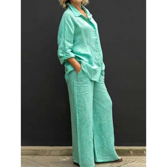 Women's Linen-Blend Shirt and Trouser Set