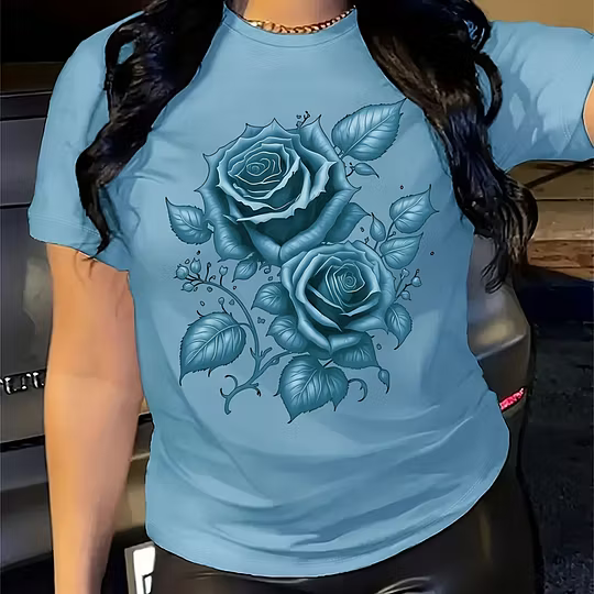 Rose Print Short-Sleeve T-Shirt