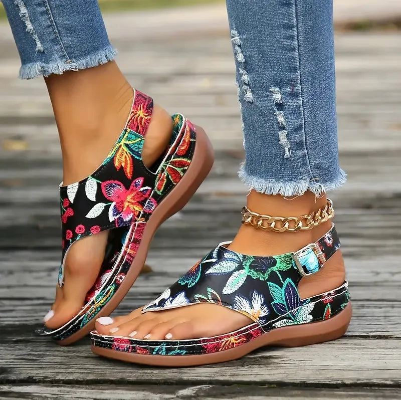 Embroidered Wedge Sandals