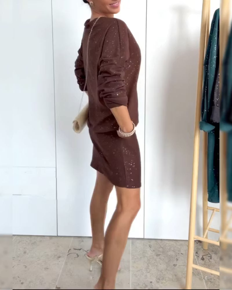 Women's Sparkle Detail Long Sleeve Dress