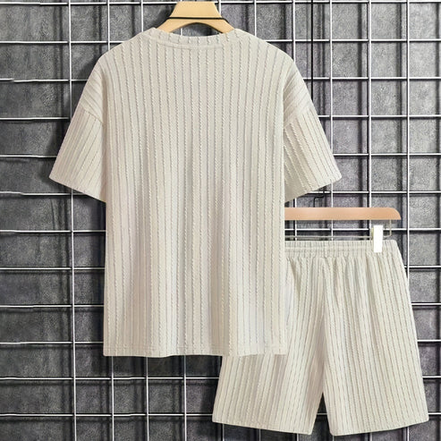 Men’s Textured T-Shirt and Drawstring Shorts Set