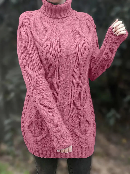 Women’s Cozy Cable Knit Turtleneck Dress