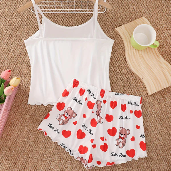 Women’s Teddy Heart Ruffle Pyjama Set