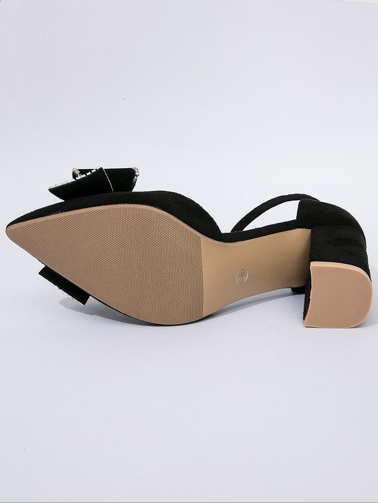 Women’s Crystal Bow Pointed-Toe Block-Heel Party Shoes