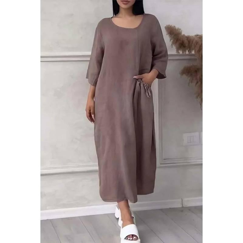 Women's Knee-Length Loose Fit Solid Color Dress