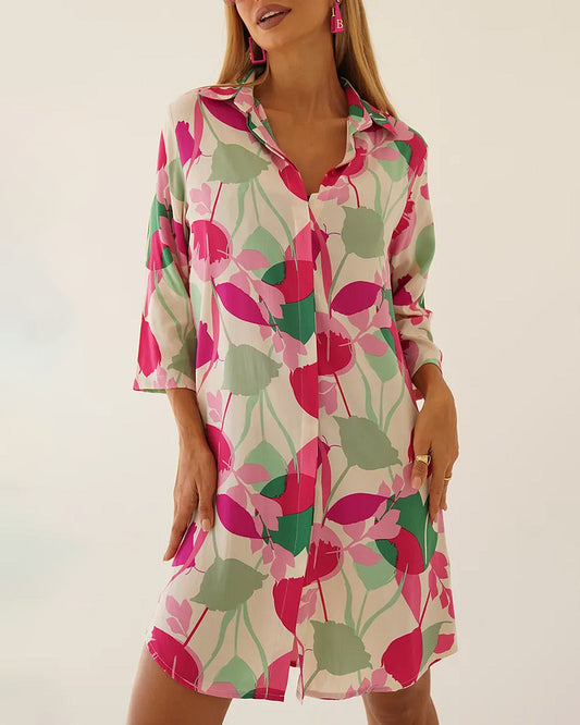 Women’s Printed Collar Oversized Cotton Cardigan Dress