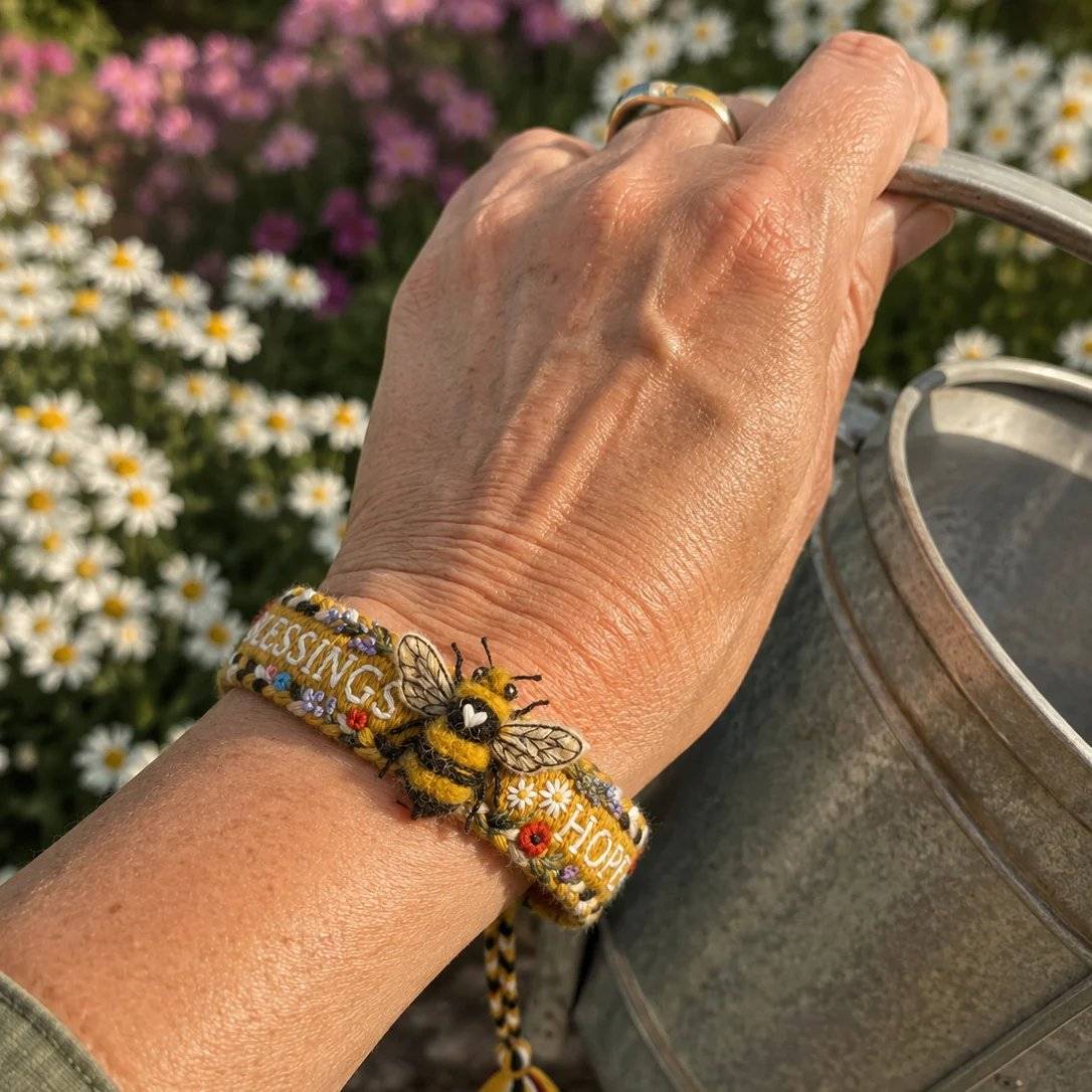 Bee Embroidered Woven Bracelet
