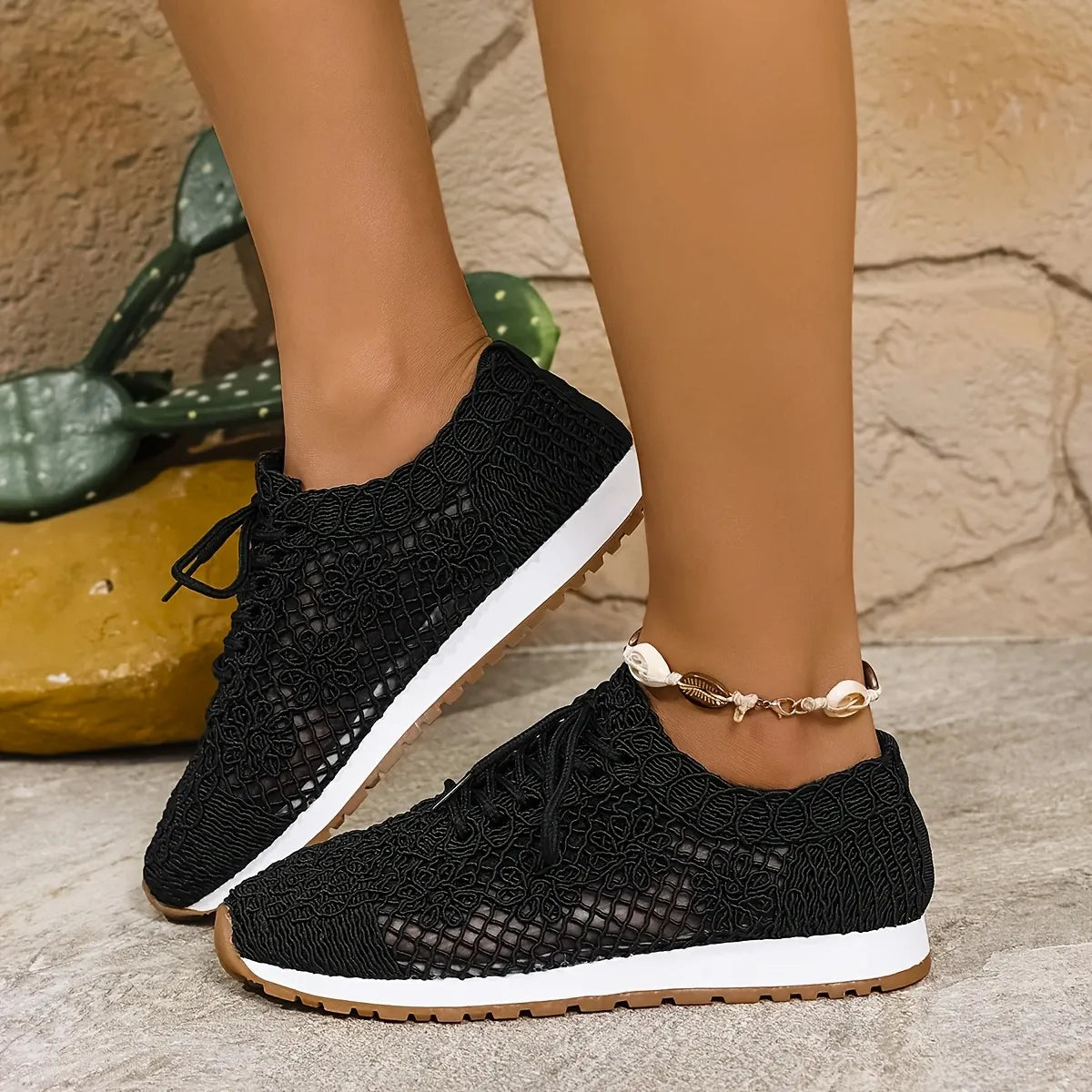 Women's Elegant Lace Breathable Slip On Walking Trainers