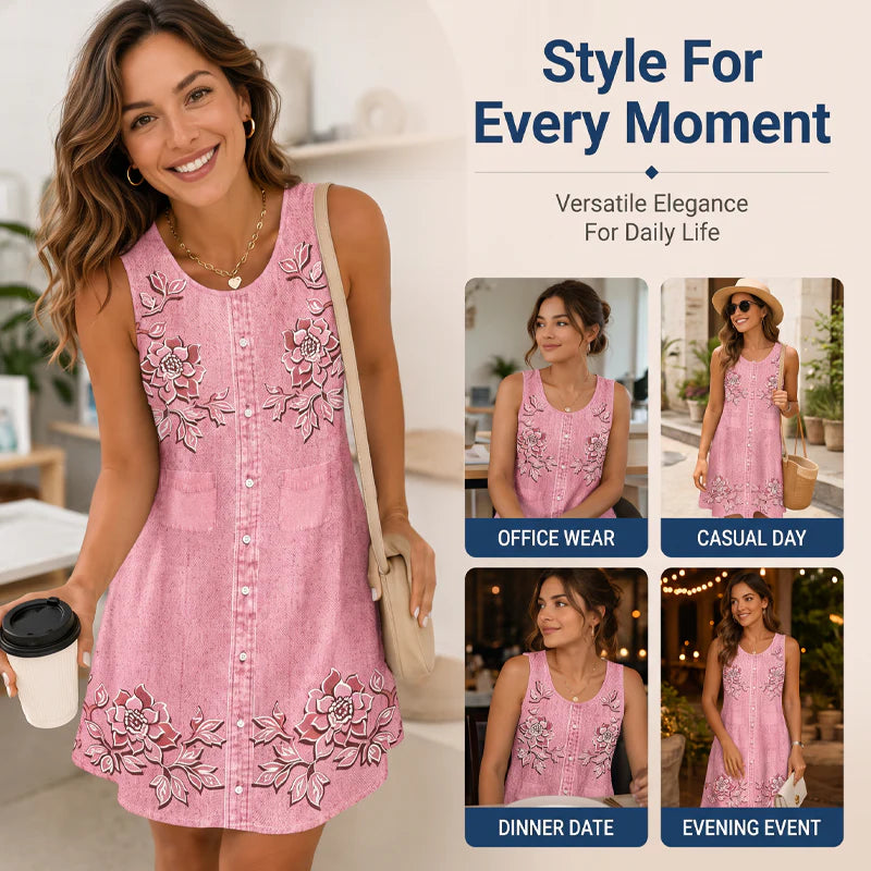 Women’s Floral Button-Front Sleeveless Dress