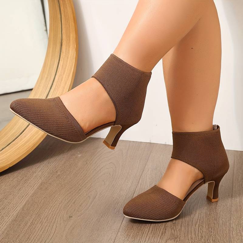 Women’s Knit Ankle-Cuff Low Heeled Court Shoes