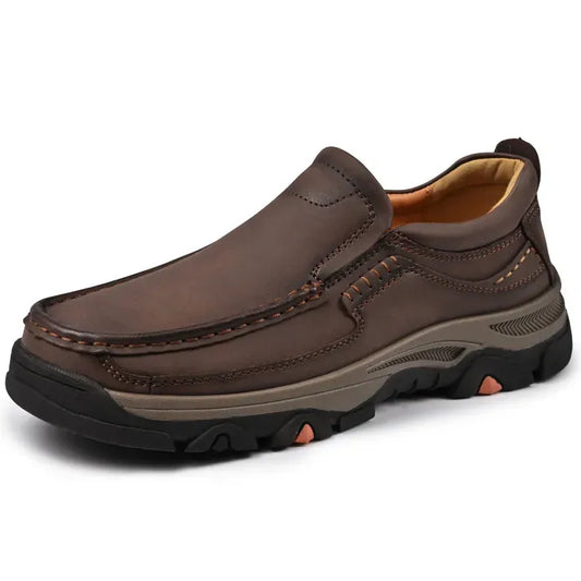 Men’s Supportive Leather-Look Walking Shoes with Cushioned Arch Comfort