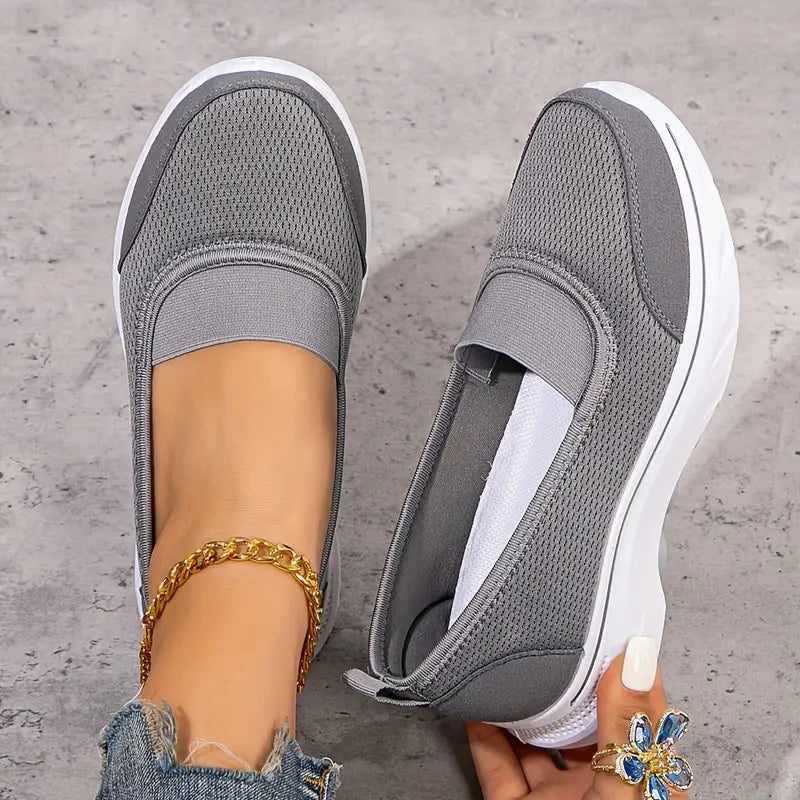 Women's Comfort Slip-On Trainers- Breathable Mesh Walking Shoes