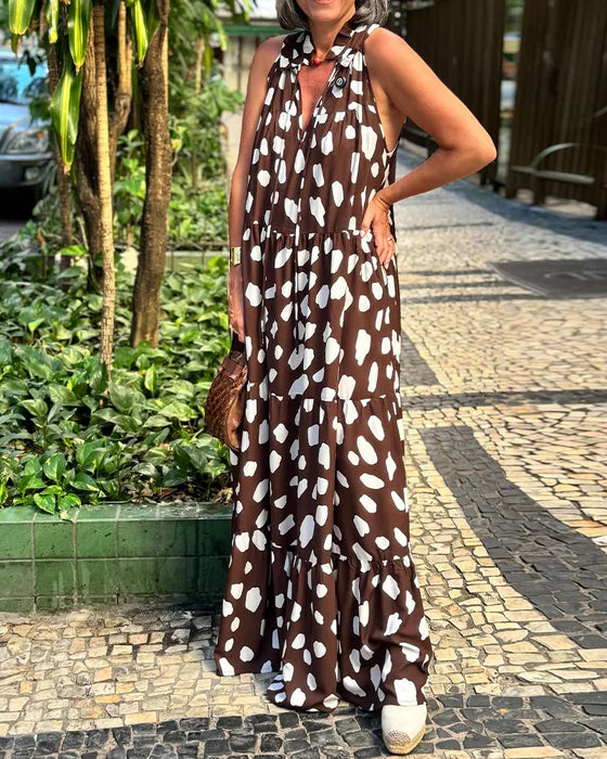 Women’s Sleeveless Printed Halter Neck Holiday Maxi Dress