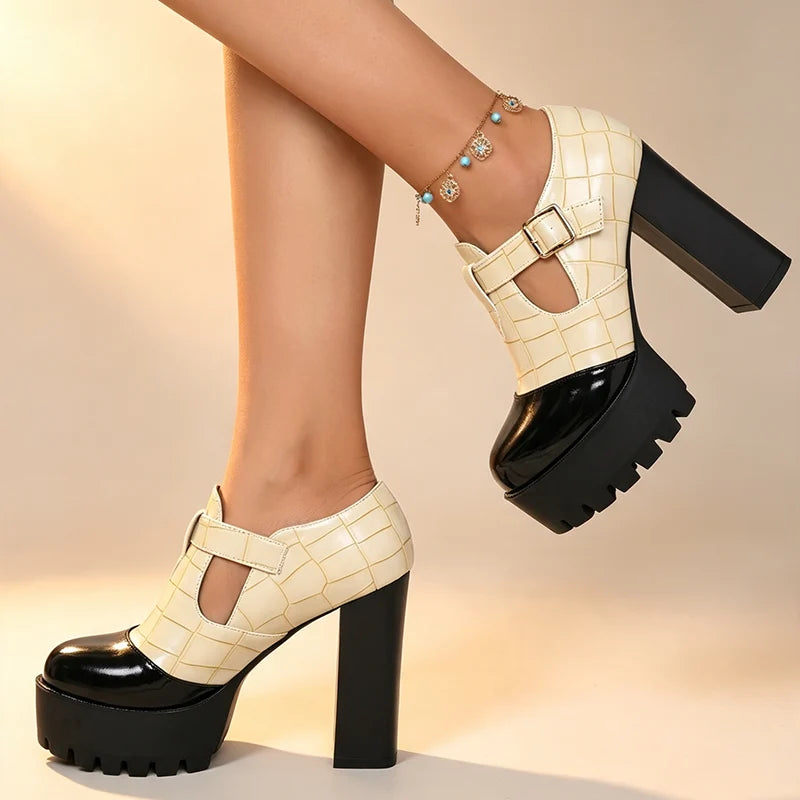 Women's T-Strap Platform Block Heels