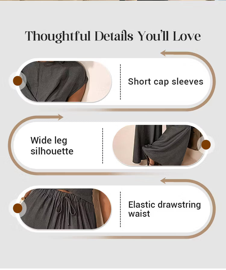 Women's Crossover Top and Wide-Leg Trouser Set